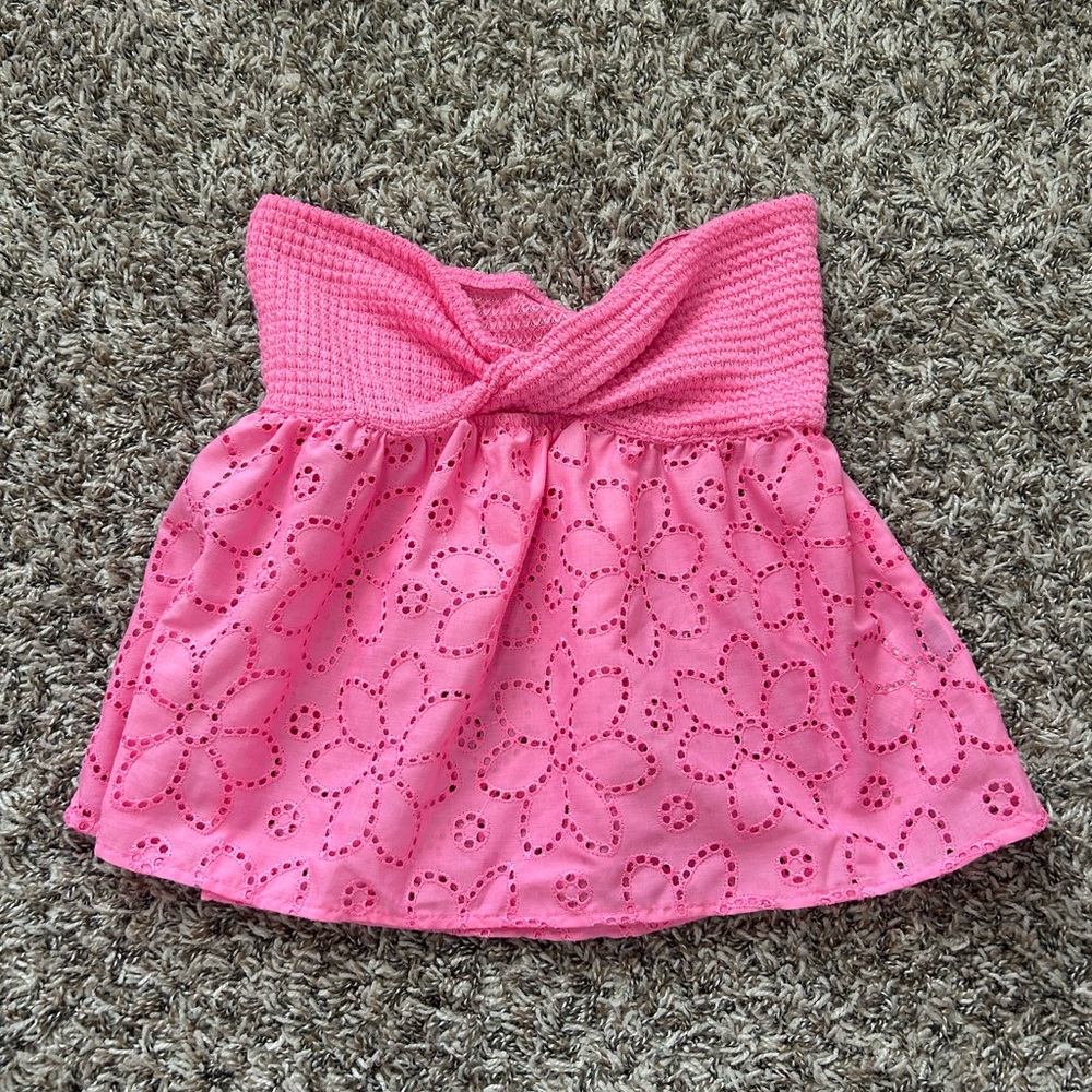 SHEIN Bright Pink Eyelet Top